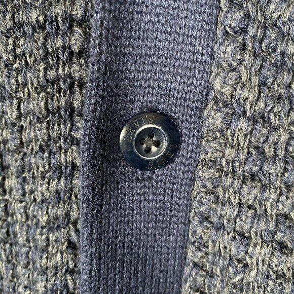 Levi's Sweater Men's XL Shawl Cardigan V Neck Button Up Blue Wool Blend Jumper - Picture 6 of 9